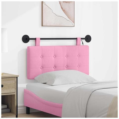 Testiera sospesa Con luce LED Rosa Tessuto - Foto 2