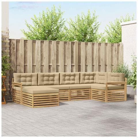 Set di divani da esterno 6 pcs Bianco e Beige Poliestere - Foto 2