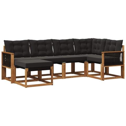 Set di divani da esterno con cuscino 6 pcs Naturale e Nero - Foto 1