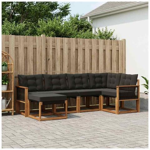 Set di divani da esterno con cuscino 6 pcs Naturale e Nero - Foto 2