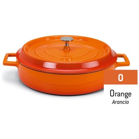 Casseruola Bassa In Ghisa Smaltata Cocotte Completa Di Coperchio Arancio - Diametro Cm 28 - Altezza Cm 6-capacità Lt 3,4 - Foto 1