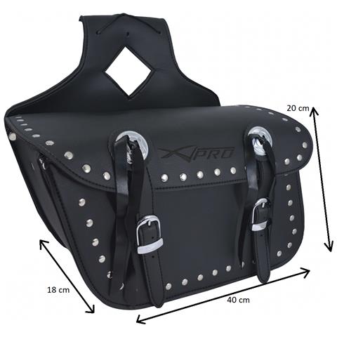 Borsa Bisacce Moto Customo Chopper Borchie Cromate Nero Laterale Sinistra Mono - Foto 2