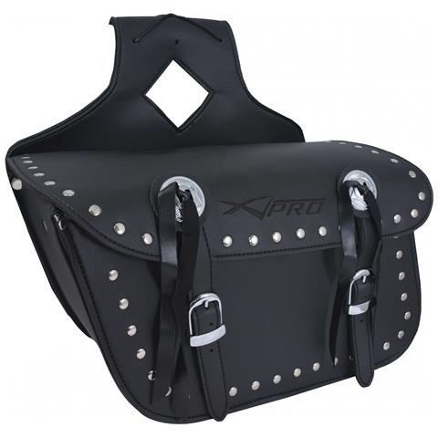 Borsa Bisacce Moto Customo Chopper Borchie Cromate Nero Laterale Sinistra Mono - Foto 1