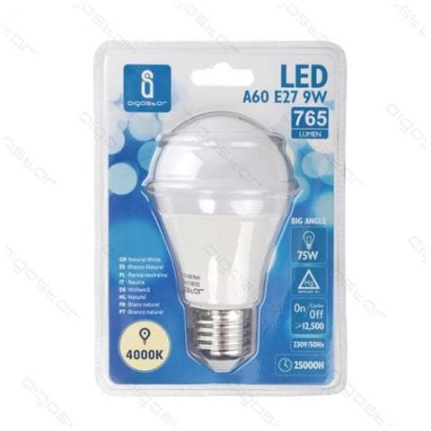 Lampadina Led A5 A60 9w Attacco E27 - 765 Lumen - 4000k Luce Naturale - Grande Angolo 280 Gradi Misura D60h112mm Cri80ra - Foto 1