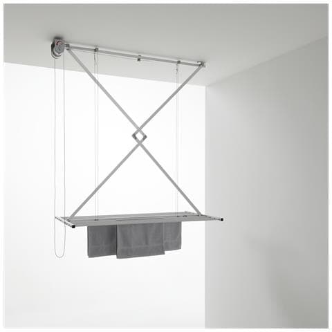 Stendibiancheria a soffitto, stendino Verticale saliscendi, stendipanni richiudibile in Alluminio e Acciaio 152x54x25 cm, Foxydry Mini 150 - Foto 1