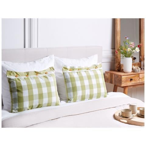 Set Di 2 Cuscini Tamnine 40 X 60 Cm Verde Chiaro Trama A Scacchi - Foto 1