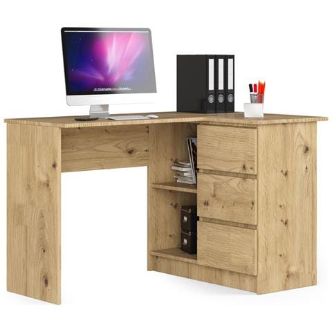 Scrivania ad angolo B16 destro, 3 cassetti, 124x85x77 cm, Colore Quercia Artisan - Foto 1