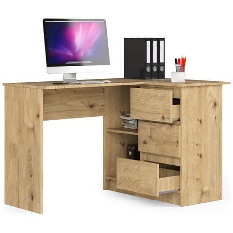 Scrivania ad angolo B16 destro, 3 cassetti, 124x85x77 cm, Colore Quercia Artisan - Foto 2