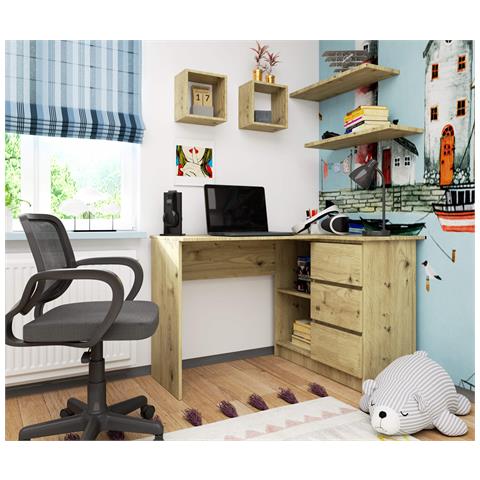 Scrivania ad angolo B16 destro, 3 cassetti, 124x85x77 cm, Colore Quercia Artisan - Foto 4