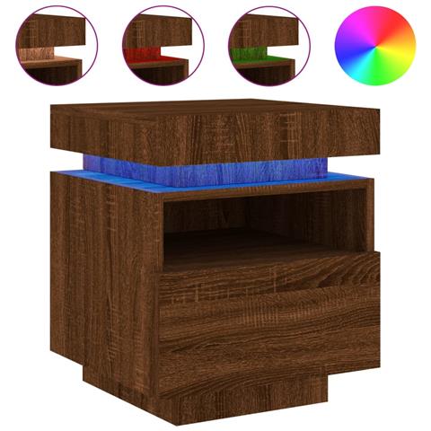 Comodino Con Luci Led Rovere Marrone 40x39x48,5 Cm - Foto 2
