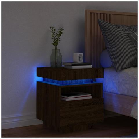Comodino Con Luci Led Rovere Marrone 40x39x48,5 Cm - Foto 1