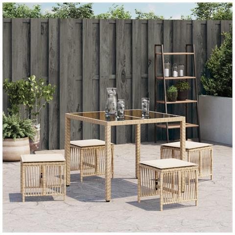 Sgabelli Giardino Con Cuscini 4pz Beige 41x41x36cm Polyrattan - Foto 3