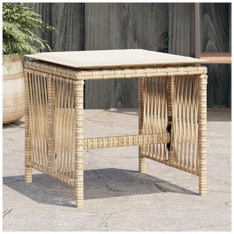 Sgabelli Giardino Con Cuscini 4pz Beige 41x41x36cm Polyrattan - Foto 1