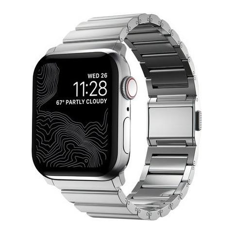 Cinturino Per Apple Watch 44 / 45 / 49mm In Acciaio Inox Fibbia Deployante Modello V2, Argento - Foto 1