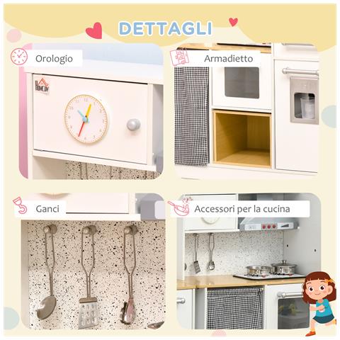 Cucina Giocattolo 2 Pezzi Per Bambini 3-6 Anni Con Utensili Da Cucina, Luci Ed Effetti Sonori, In Mdf E Pp - Foto 6