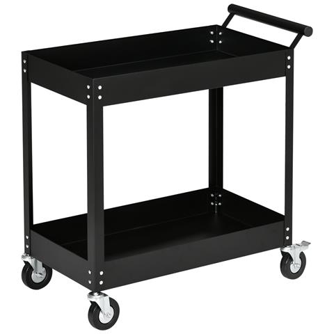Carrello Porta Attrezzi A 2 Ripiani In Acciaio, 84.5x38x84cm, Nero - Foto 1