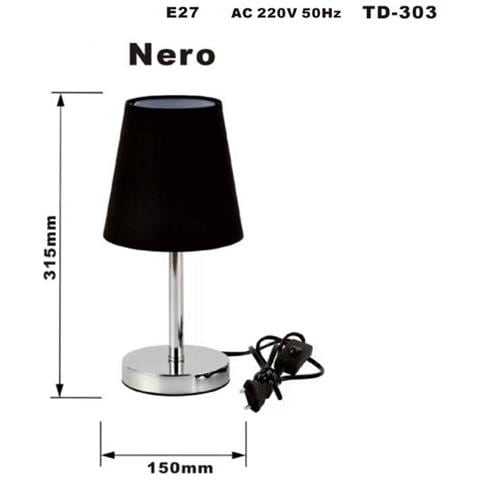 Lampada Da Tavolo Lume Comodino Abatjour Acciaio Cromato Tessuto Nero Td-303 - Foto 2