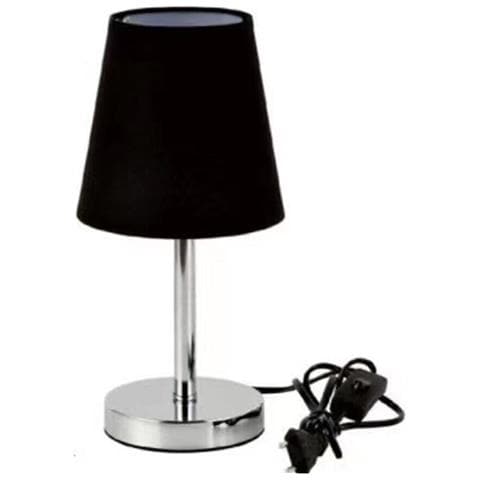 Lampada Da Tavolo Lume Comodino Abatjour Acciaio Cromato Tessuto Nero Td-303 - Foto 1