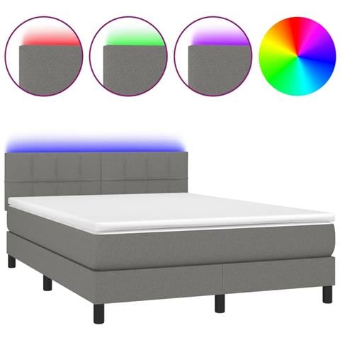 Letto a Molle Materasso e LED Grigio Scuro 140x190cm in Tessuto - Foto 1