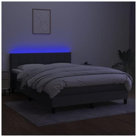 Letto a Molle Materasso e LED Grigio Scuro 140x190cm in Tessuto - Foto 8