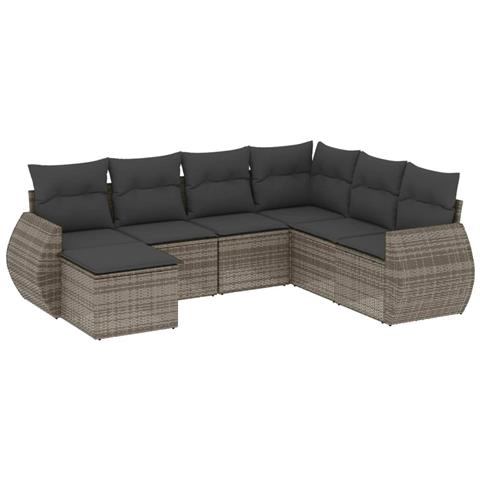 Set Divani Da Giardino 7 Pz Con Cuscini Grigio In Polyrattan - Foto 2