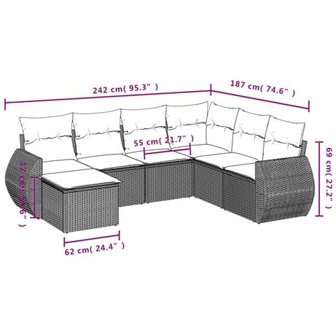 Set Divani Da Giardino 7 Pz Con Cuscini Grigio In Polyrattan - Foto 3