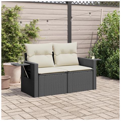 Divano Da Giardino Con Cuscini A 2 Posti Nero In Polyrattan - Foto 2