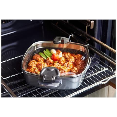 Padella Quadrata Da 24 Cm, Ghisa, Coperchio In Vetro Forato Per Scolare I Liquidi, Rivestimento Antiaderente - Foto 2