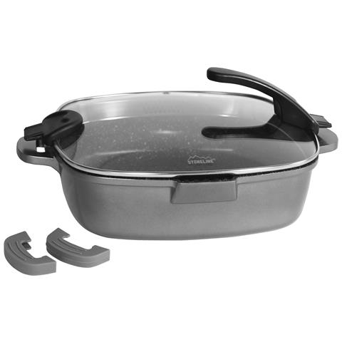 Padella Quadrata Da 24 Cm, Ghisa, Coperchio In Vetro Forato Per Scolare I Liquidi, Rivestimento Antiaderente - Foto 1