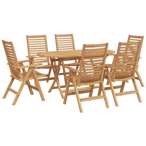 Set da pranzo da giardino 7 pezzi pieghevole in legno massello di teak, Sedie da giardino 2 pz in legno massello di teak - Foto 1