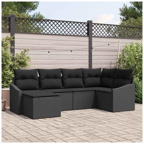 Set da pranzo esterno 6 pezzi con cuscini Rattan nero - Foto 2