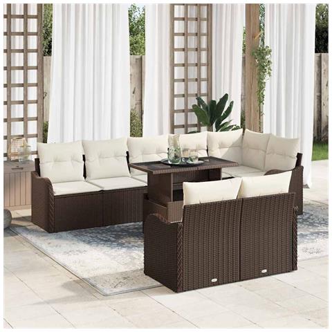 Set divani giardino  9 pezzi con cuscini marrone polyrattan, Divano giardino  2 posti con cuscini marrone polyrattan - Foto 2