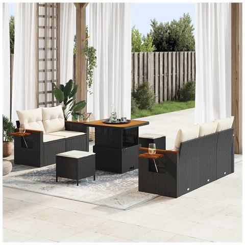 Set Divano Giardino 8 Pezzi con Cuscini Nero Polyrattan Acacia,  Set Pranzo Giardino 3 Pezzi con Cuscini Nero Polyrattan Acacia - Foto 2