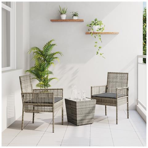 Set Bistro da Giardino 3 Pezzi con Cuscini Grigio in Polyrattan - Foto 2