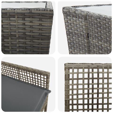 Set Bistro da Giardino 3 Pezzi con Cuscini Grigio in Polyrattan - Foto 9