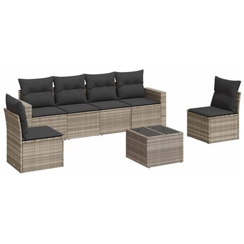 Set Divani da Giardino 7pz con Cuscini Grigio Chiaro Polyrattan - Foto 1