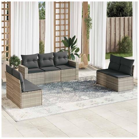 Set Divani da Giardino 7pz con Cuscini Grigio Chiaro Polyrattan - Foto 2