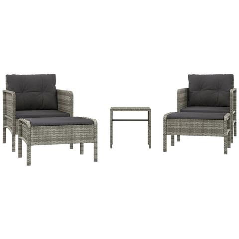 Set Divani da Giardino 5 pz con Cuscini in Polyrattan Grigio - Foto 1