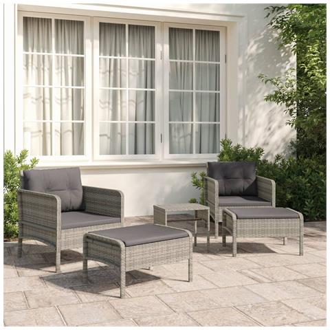 Set Divani da Giardino 5 pz con Cuscini in Polyrattan Grigio - Foto 2