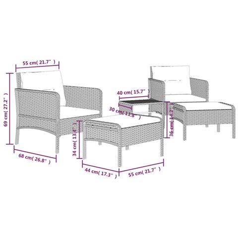 Set Divani da Giardino 5 pz con Cuscini in Polyrattan Grigio - Foto 8