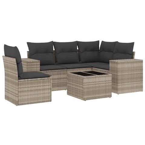 Set Divano da Giardino 6pz con Cuscini Grigio Chiaro Polyrattan - Foto 1