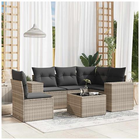 Set Divano da Giardino 6pz con Cuscini Grigio Chiaro Polyrattan - Foto 2