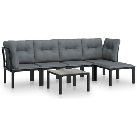 Set Salotto da Giardino 6 pz in Polyrattan Nero e Grigio - Foto 1