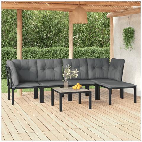 Set Salotto da Giardino 6 pz in Polyrattan Nero e Grigio - Foto 2