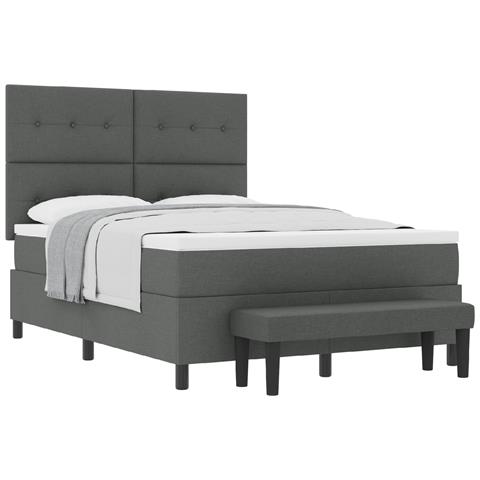 Letto con Rete a Molle e Materasso & Panca Grigio Scuro 140x190 cm Tessuto - Foto 1
