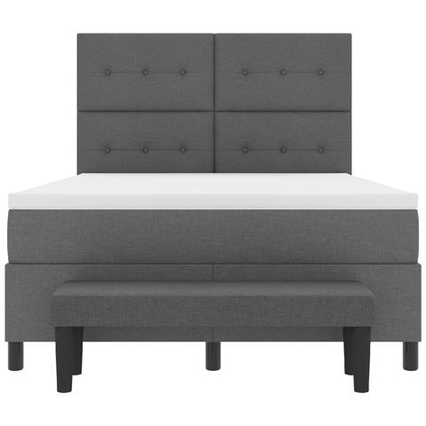 Letto con Rete a Molle e Materasso & Panca Grigio Scuro 140x190 cm Tessuto - Foto 9
