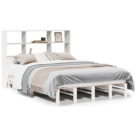Letto Libreria senza Materasso Bianco 160x200 cm Legno Massello - Foto 1