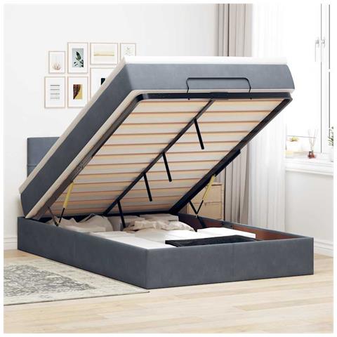 Pouf Letto con Materasso e LED Grigio Scuro 120x190cm Velluto - Foto 2