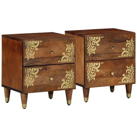 Comodini 2 pz 40x33,5x46 cm Legno Massello di Mango - Foto 1