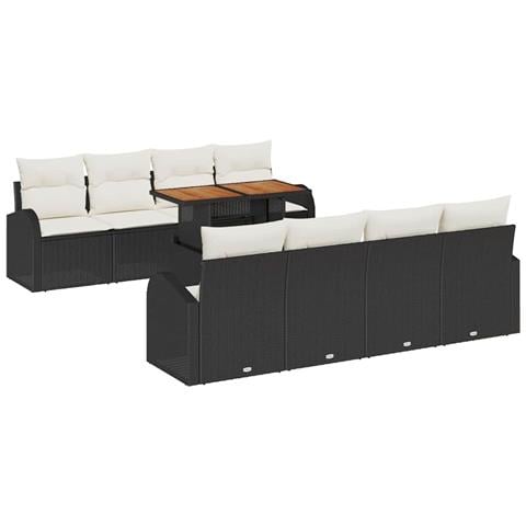 Set Divano da Giardino con archiviazione 9 pcs Nero Poly Rattan - Foto 1
